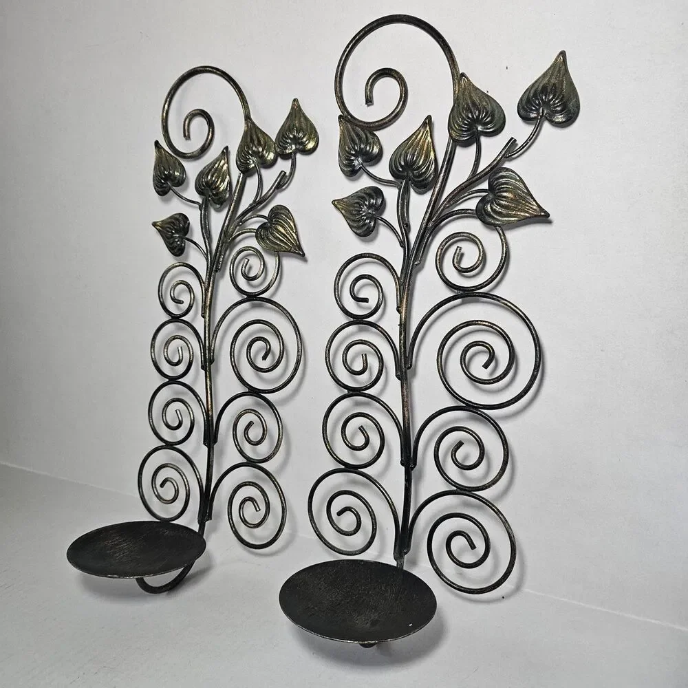 Antique-style Leaf Branch Wall-mounted Metal Candle Sconces 18